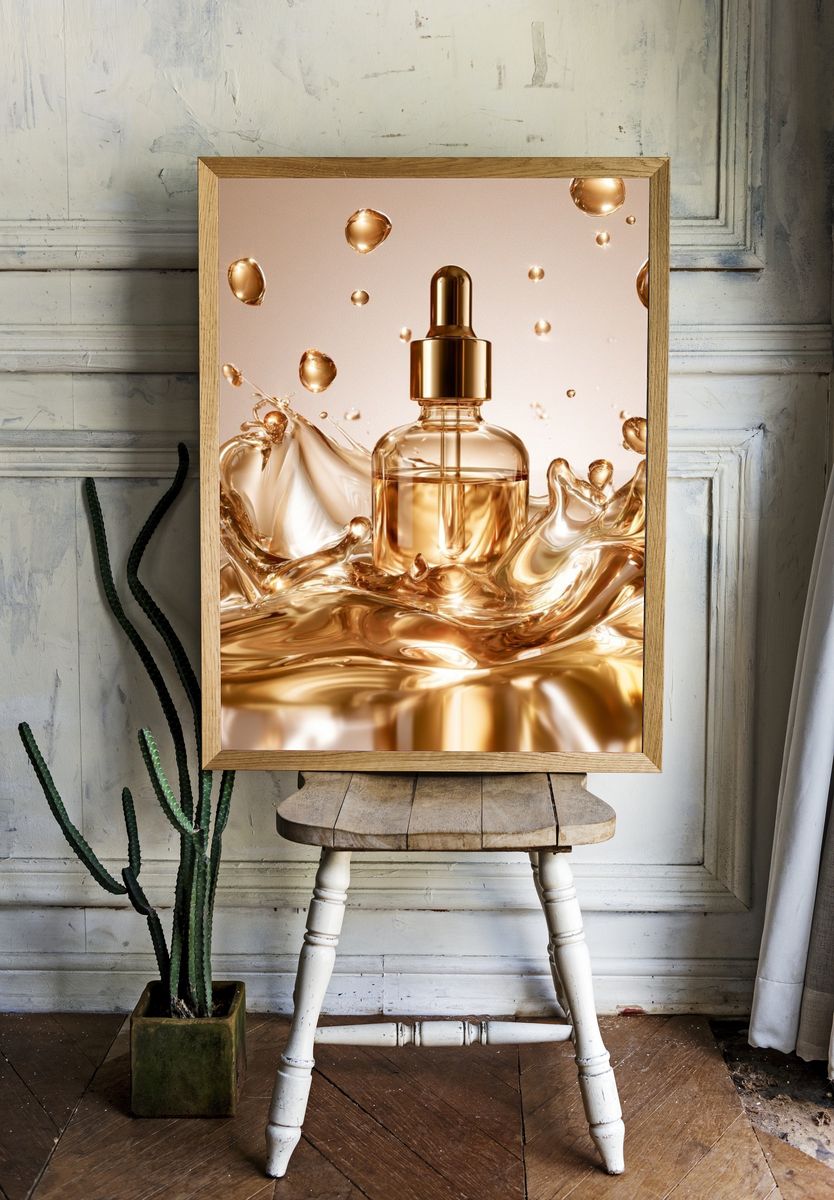 Golden Perfume Bottle Photography Poster. — room view 1