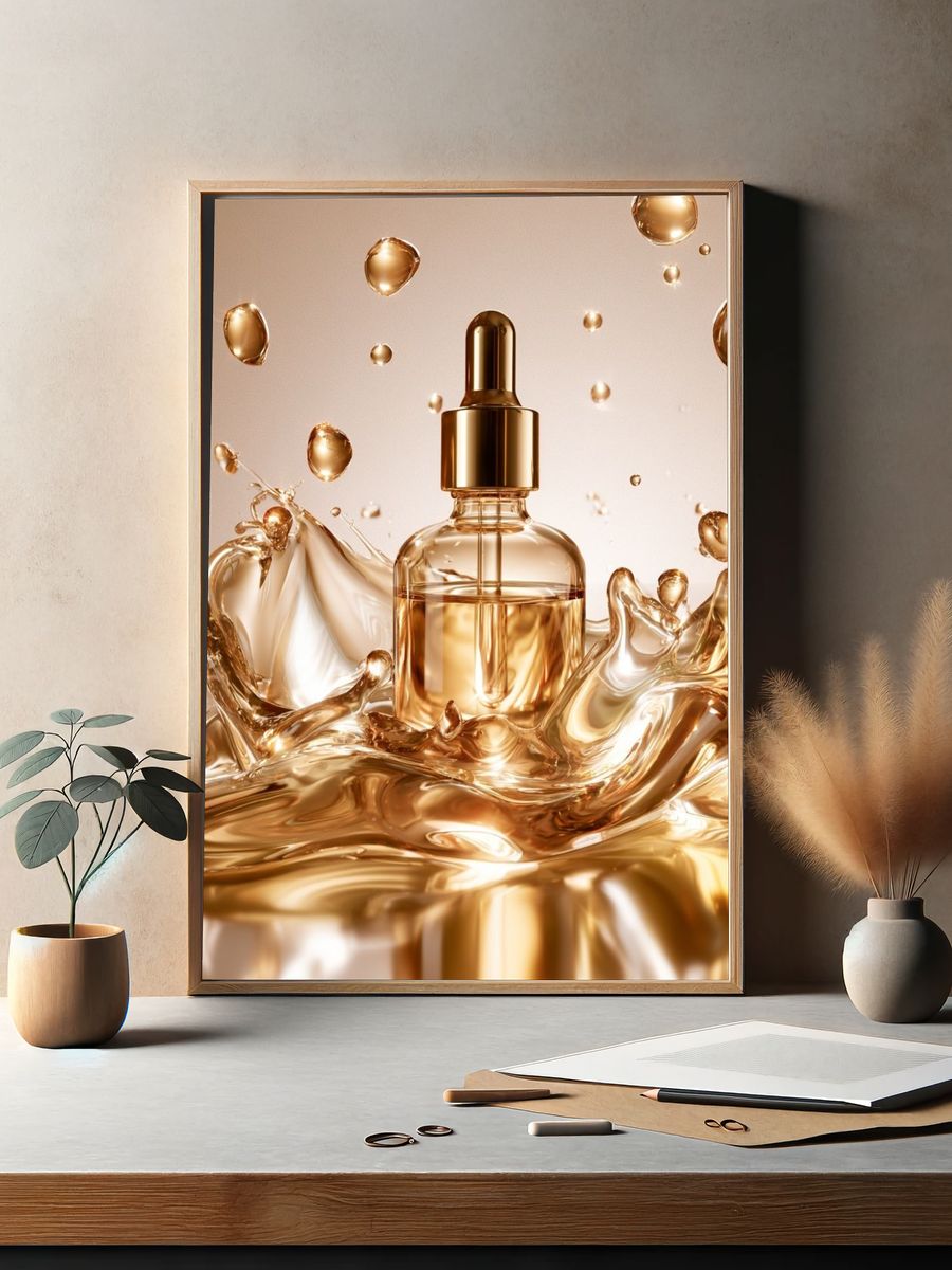 Golden Perfume Bottle Photography Poster. — room view 2