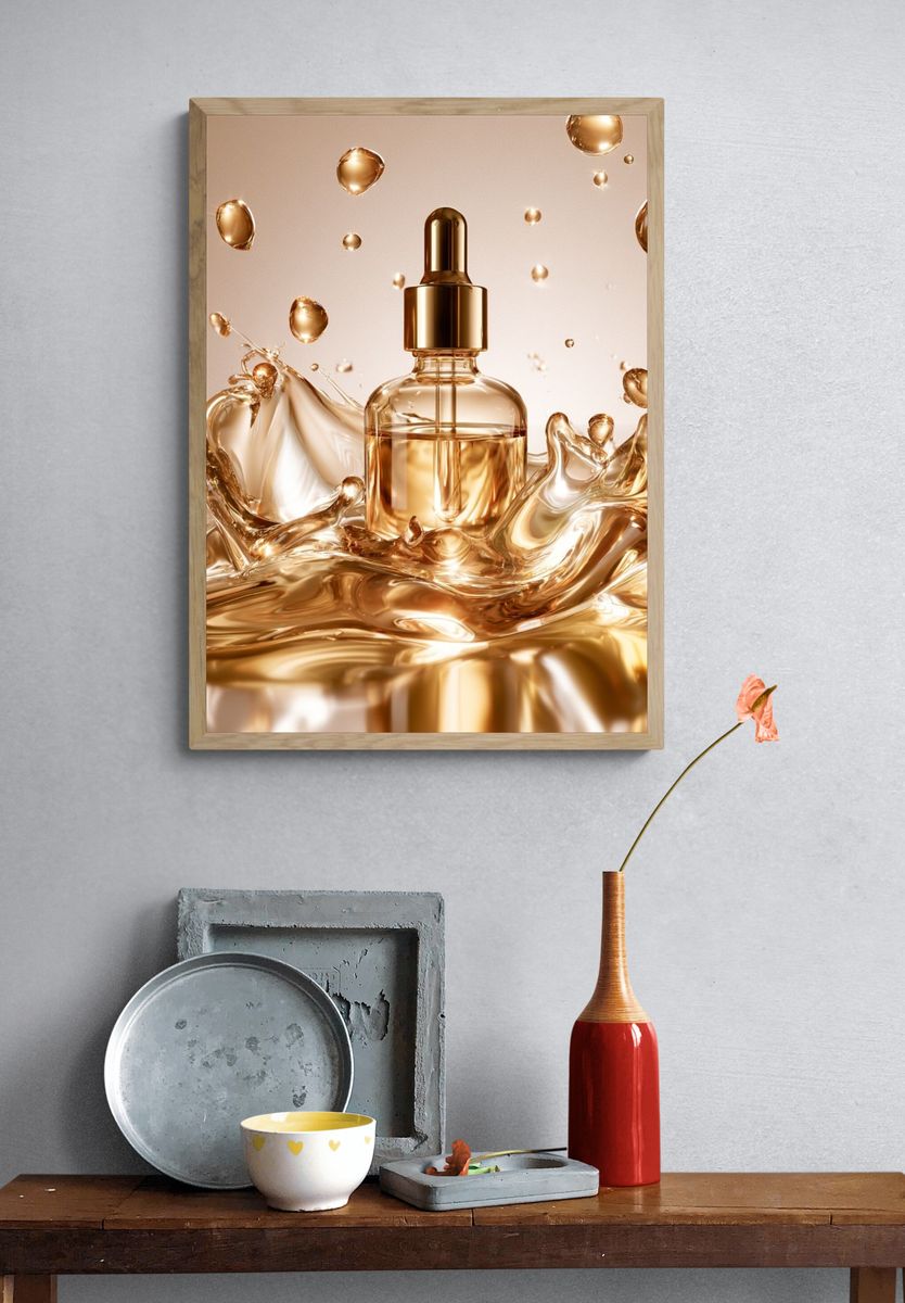 Golden Perfume Bottle Photography Poster. — room view 3