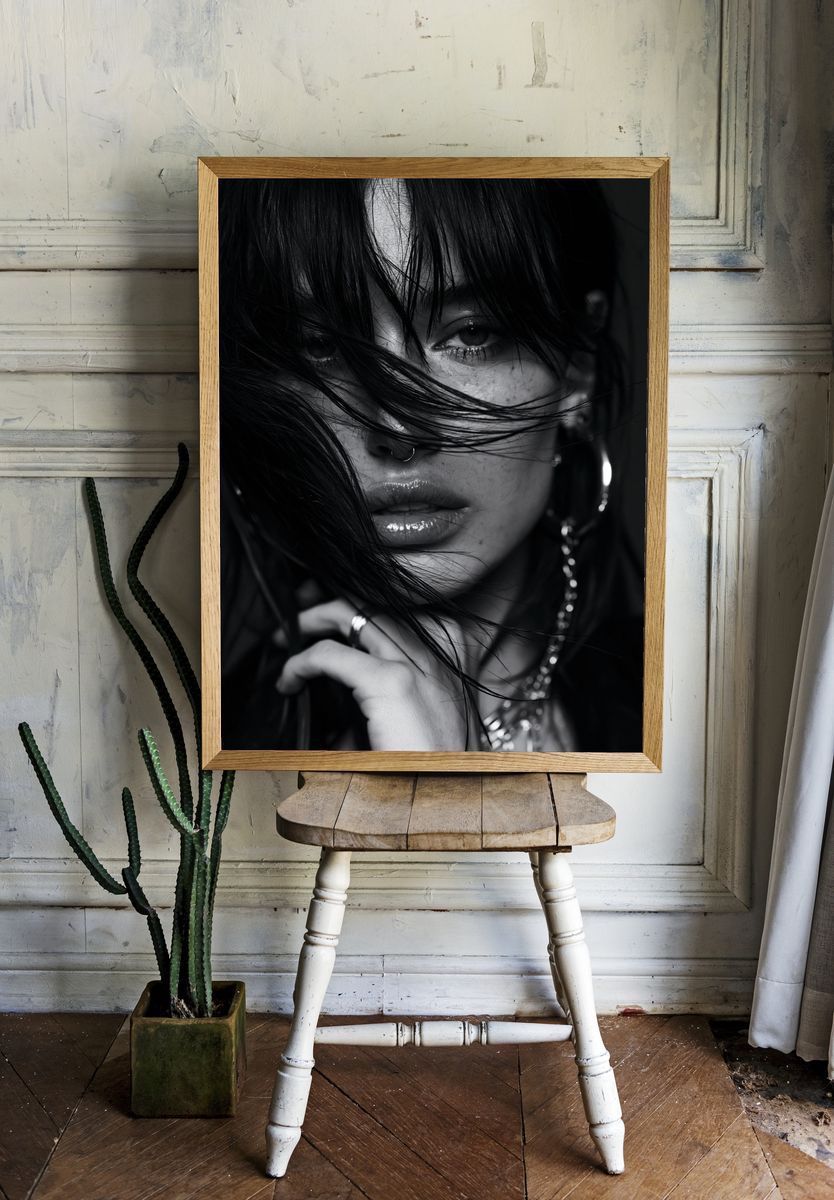 Moody Black and White Portrait Print. — room view 1
