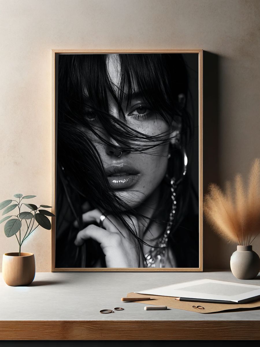 Moody Black and White Portrait Print. — room view 2