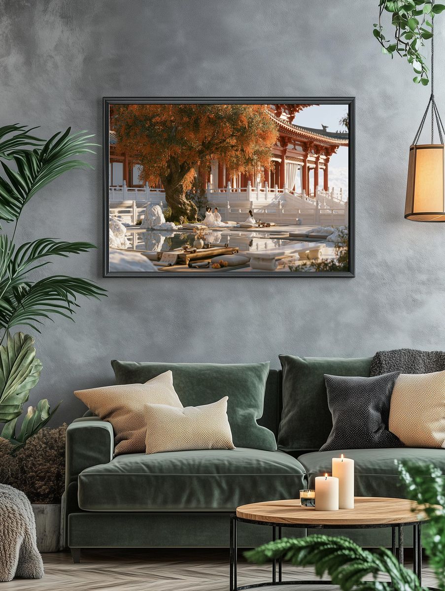 Serene Temple Garden Photography Poster. — room view 4