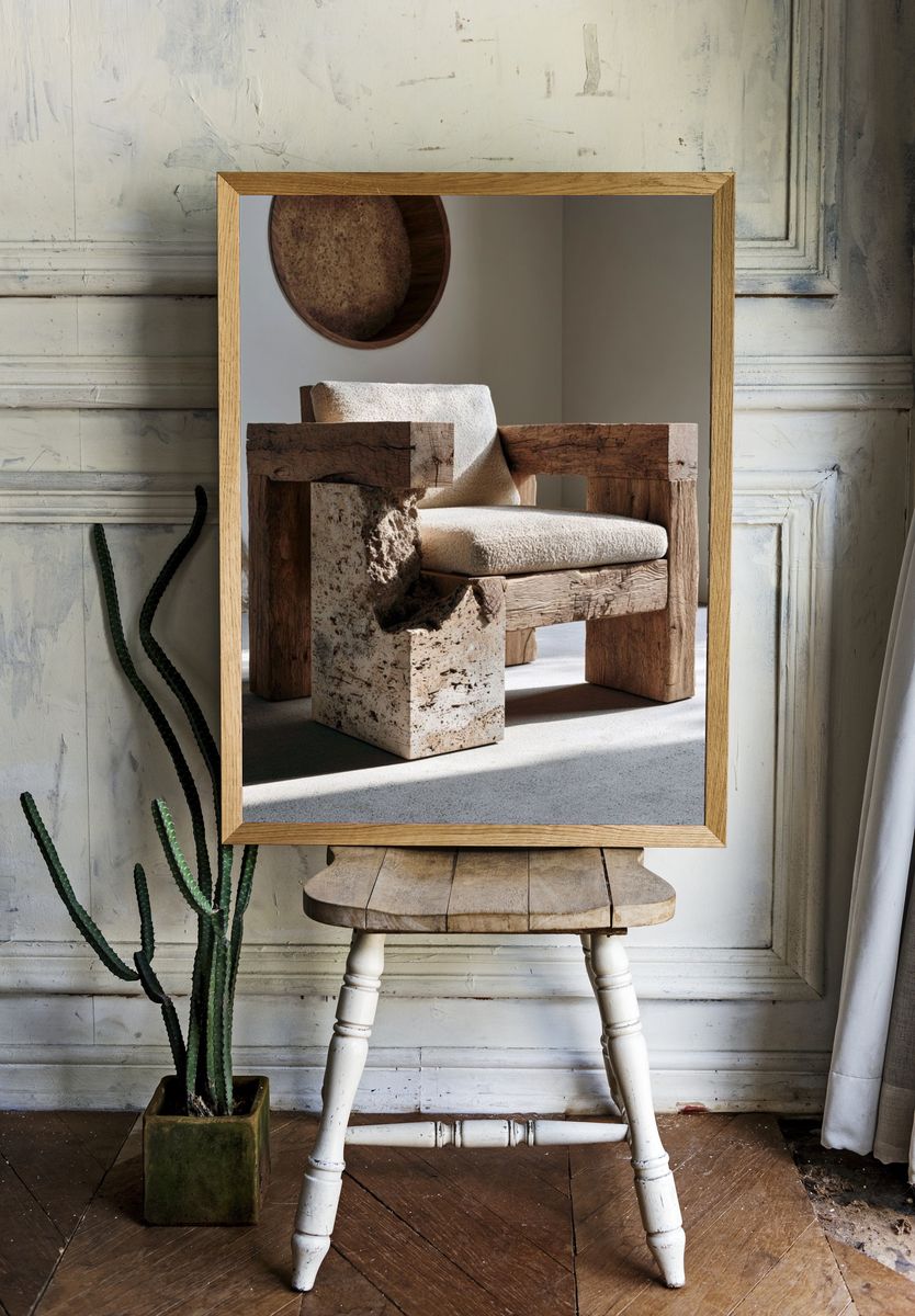 Rustic Sculptural Chair Photography Print. room preview