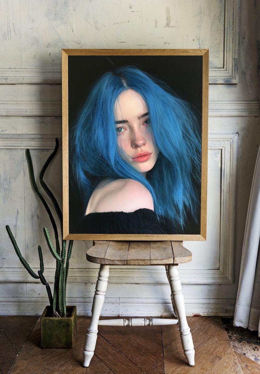 Blue-Haired Portrait Photography Poster. room preview