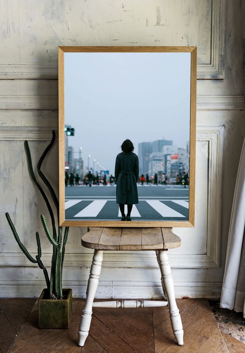 Lonely Crosswalk Cityscape Photography Poster. — room view 1