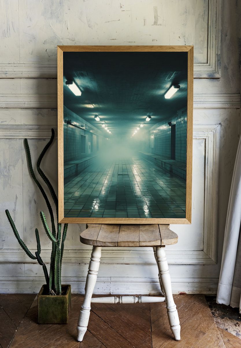 Foggy Subway Tunnel Photography Poster. — room view 1
