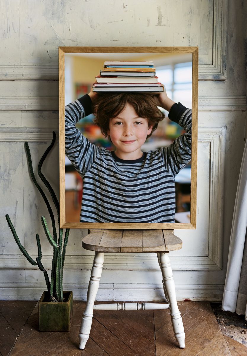 Boy with Books Photography Poster. room preview