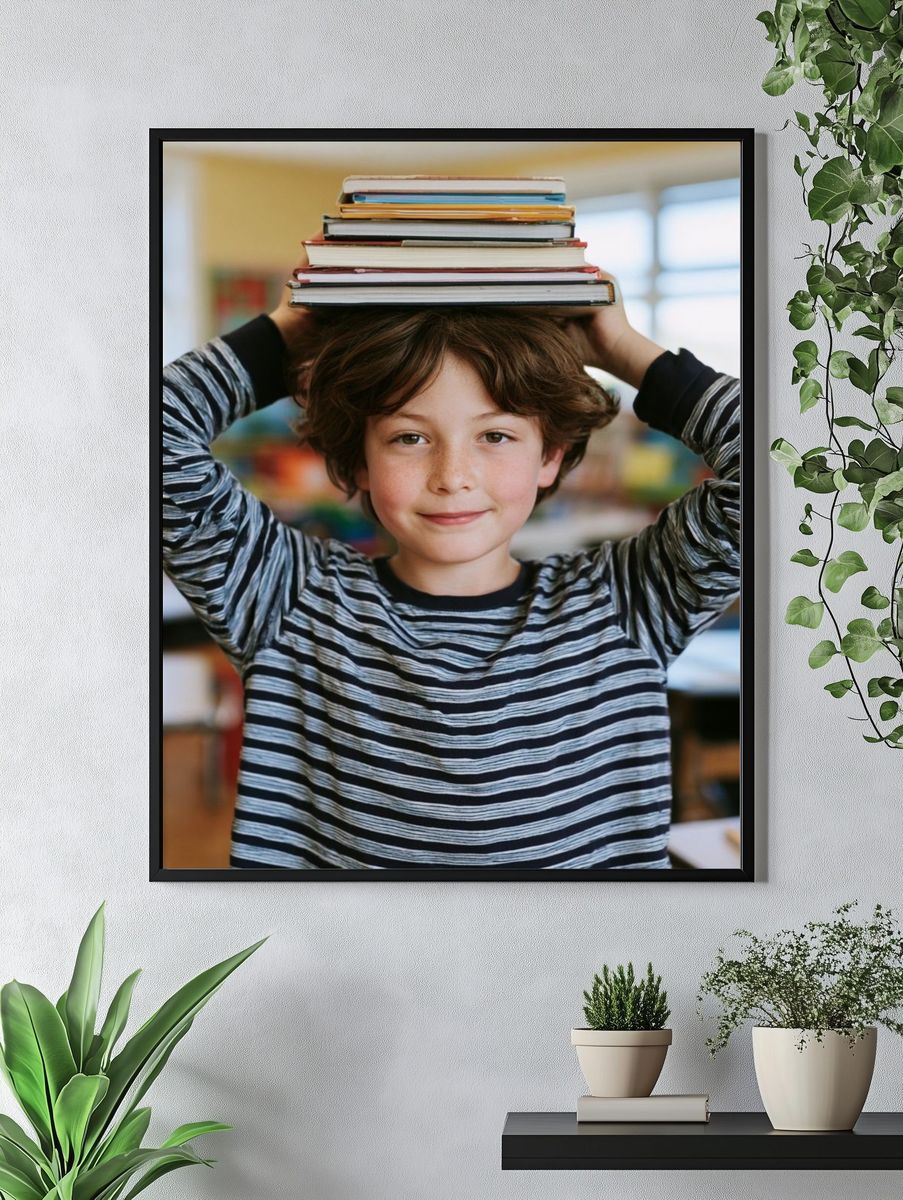Boy with Books Photography Poster. — room view 4