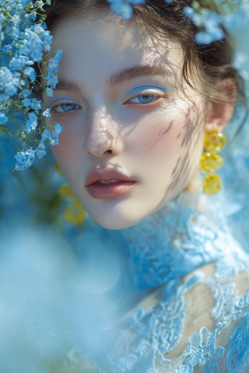 Blue Floral Portrait Photography Poster. poster detail