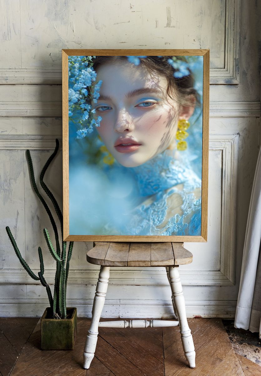 Blue Floral Portrait Photography Poster. — room view 1
