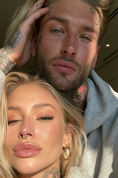 Tattooed Couple Portrait Photography Poster. poster