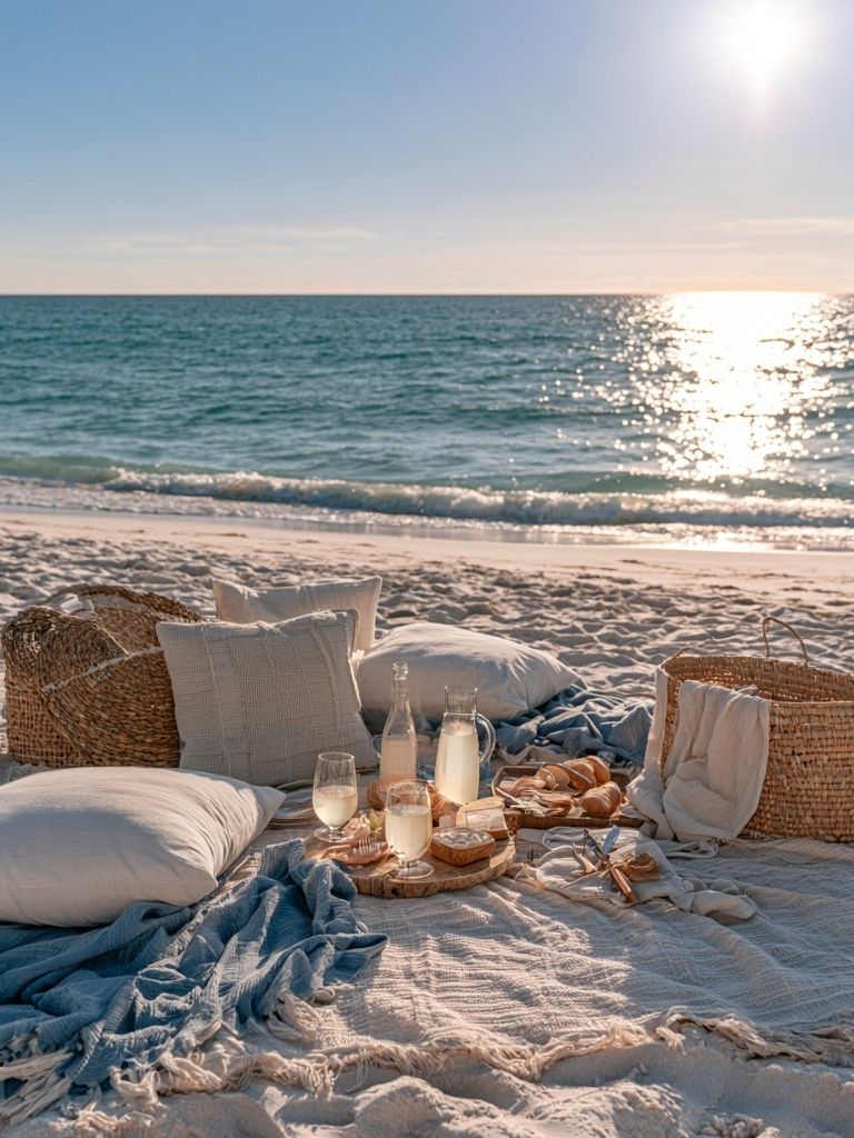 Sunlit Beach Picnic Photography Poster. poster — photography art