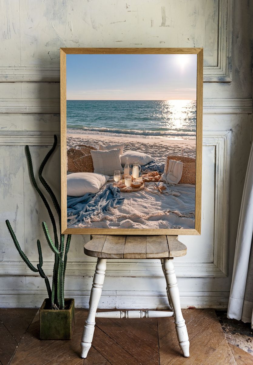 Sunlit Beach Picnic Photography Poster. — room view 1