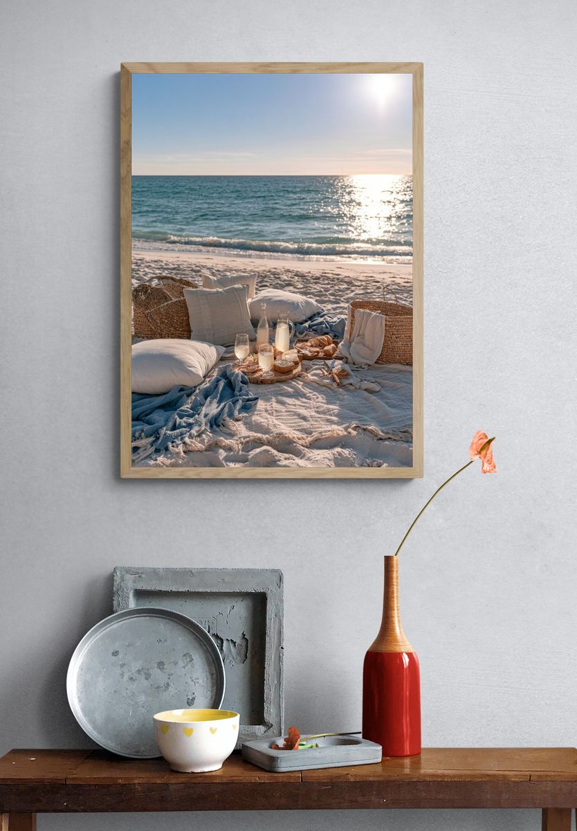 Sunlit Beach Picnic Photography Poster. — room view 3