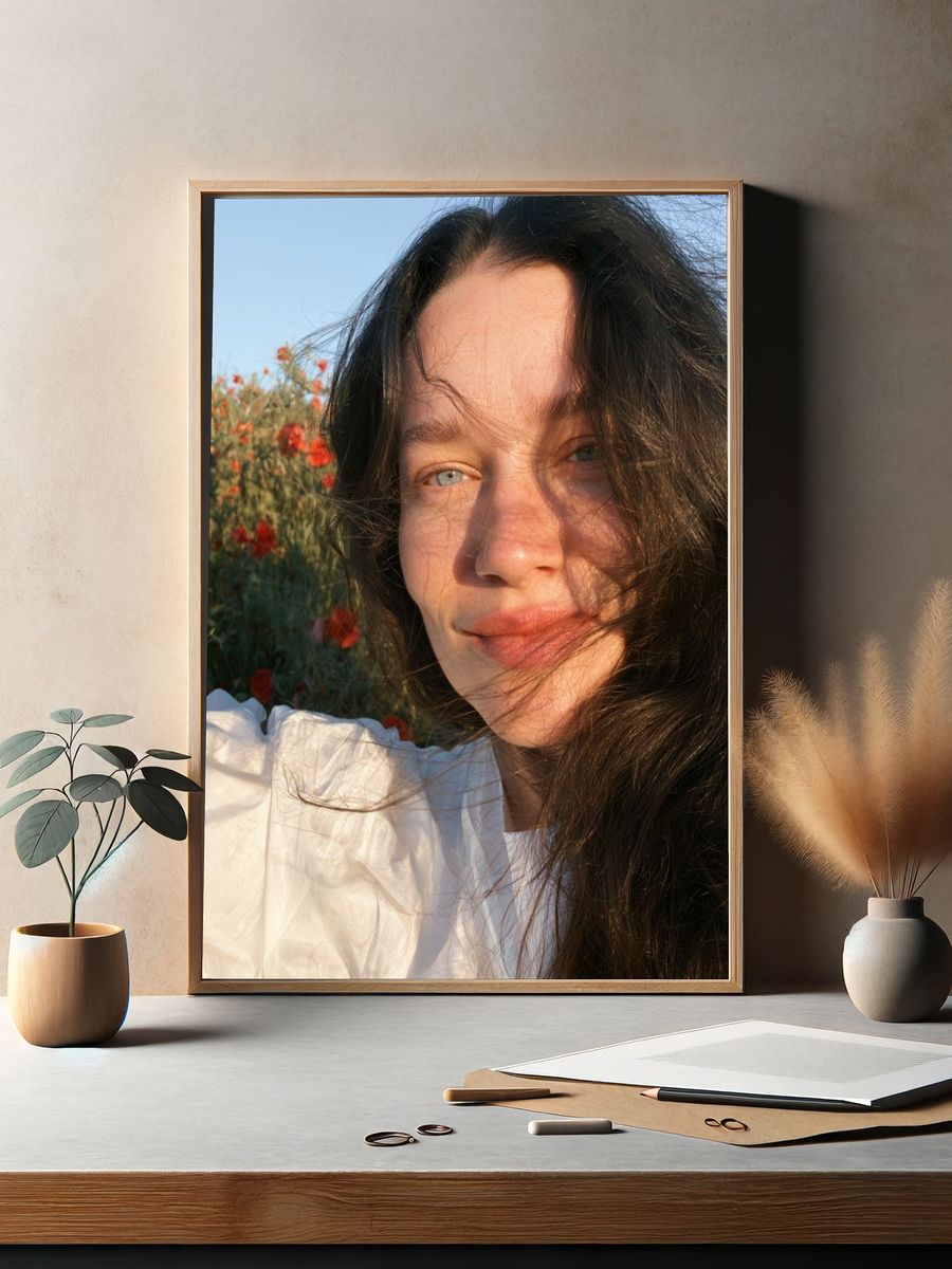 Sunlit Floral Portrait Photography Poster. — room view 2