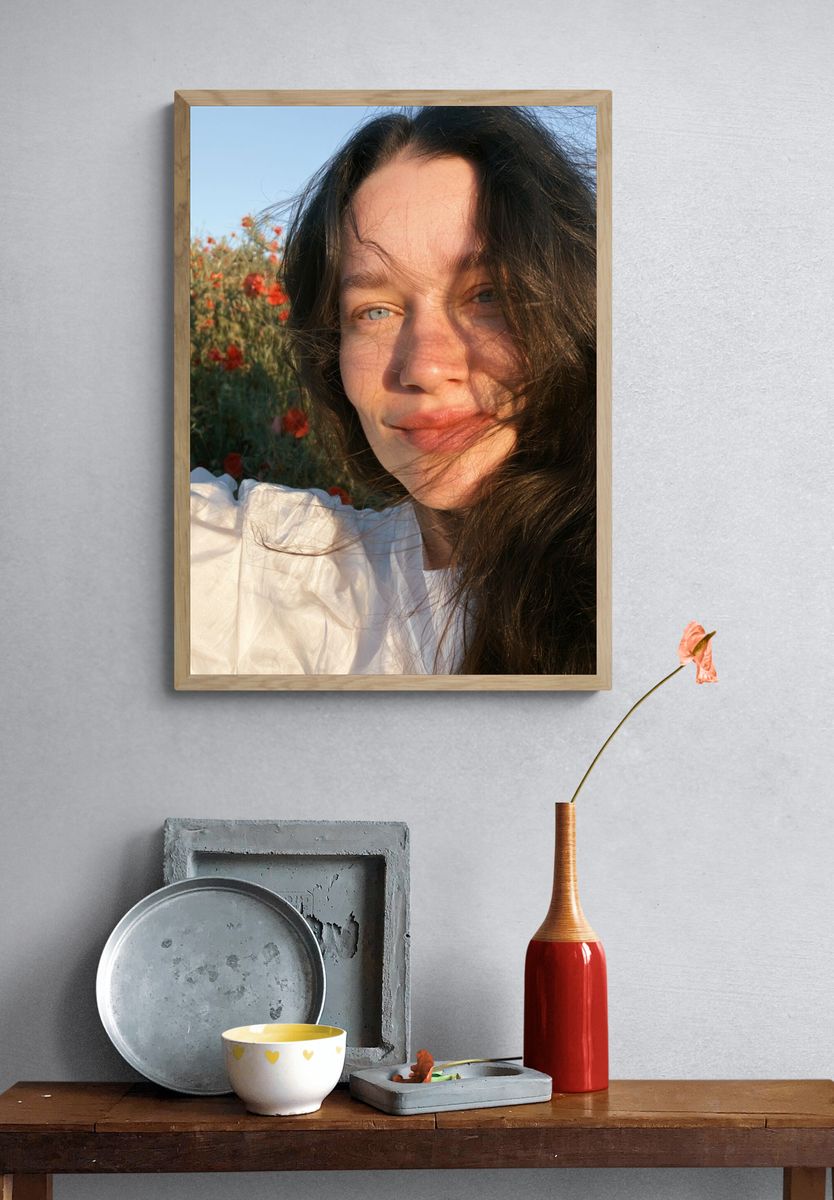 Sunlit Floral Portrait Photography Poster. — room view 3