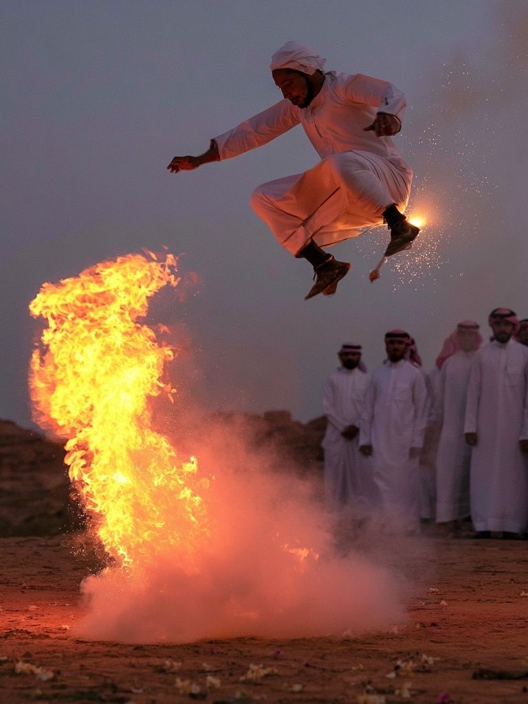 Fire Dance Jump Photography Print. poster detail