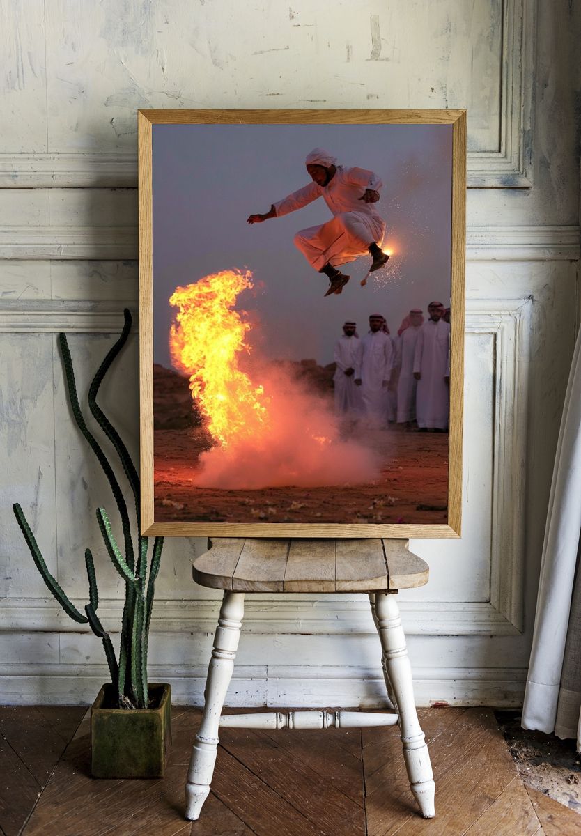 Fire Dance Jump Photography Print. — room view 1