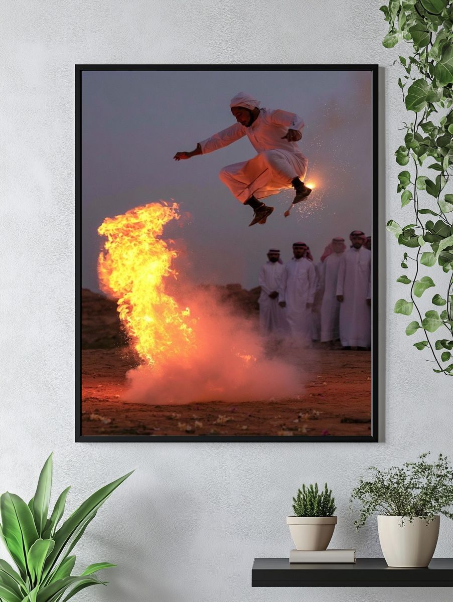 Fire Dance Jump Photography Print. — room view 4
