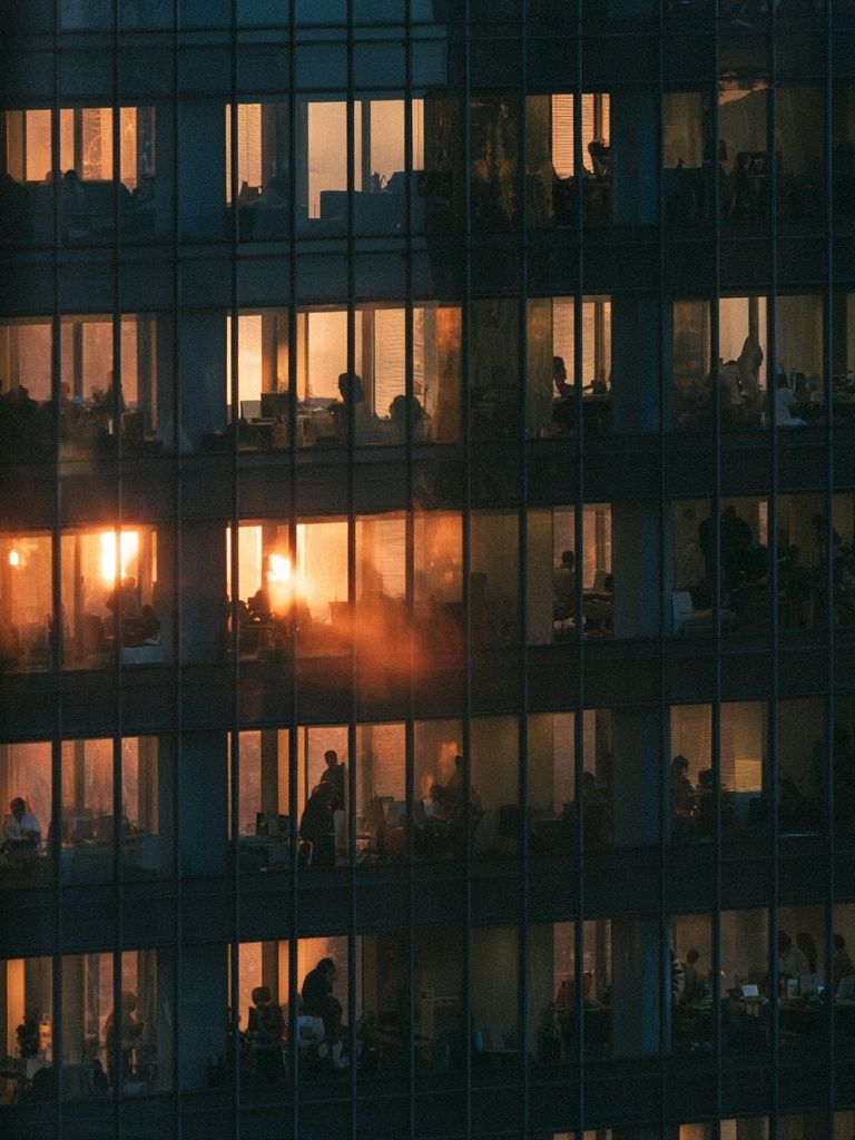 Office Windows at Dusk Photography Poster. poster — photography art