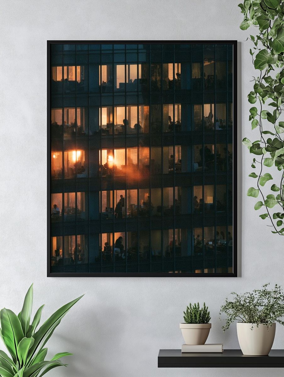 Office Windows at Dusk Photography Poster. — room view 4