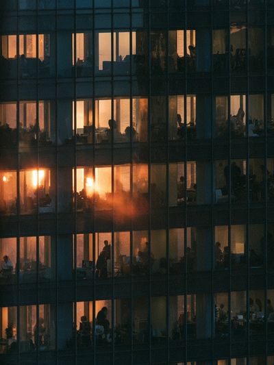 Office Windows at Dusk Photography Poster. poster