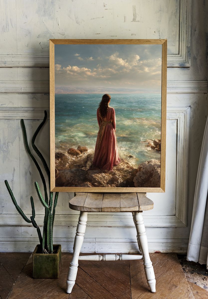 Seaside Woman in Pink Dress Poster. — room view 1