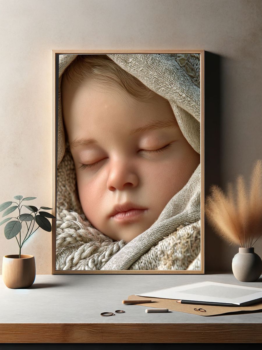 Sleeping Child Portrait Print. — room view 2