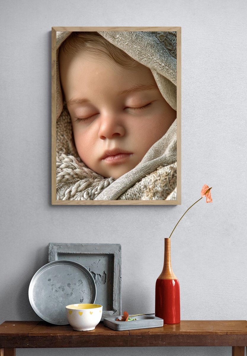 Sleeping Child Portrait Print. — room view 3