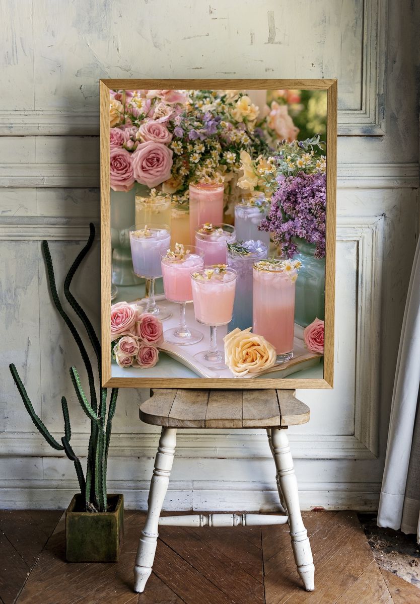 Pastel Floral Cocktail Table Photography Poster. — room view 1