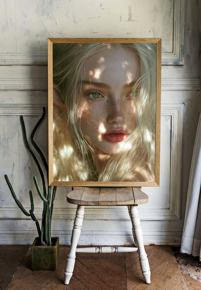 Freckled Blonde Portrait Photography Poster. — room view 1