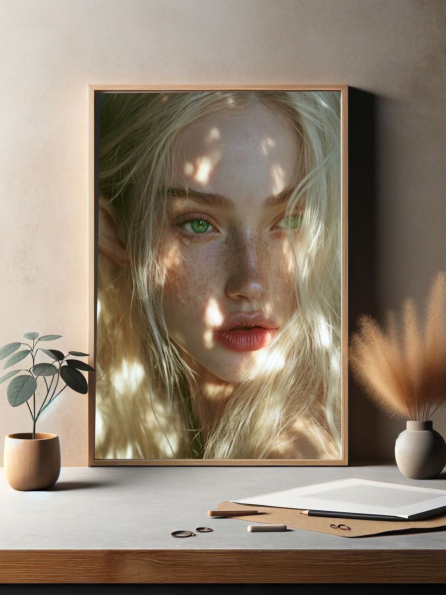 Freckled Blonde Portrait Photography Poster. — room view 2