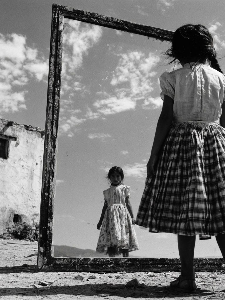 Girl in Mirror Black-White Poster. poster — photography art