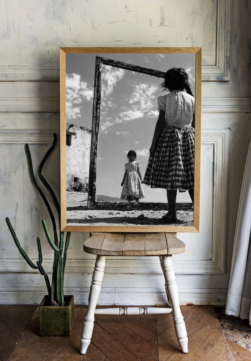 Girl in Mirror Black-White Poster. — room view 1