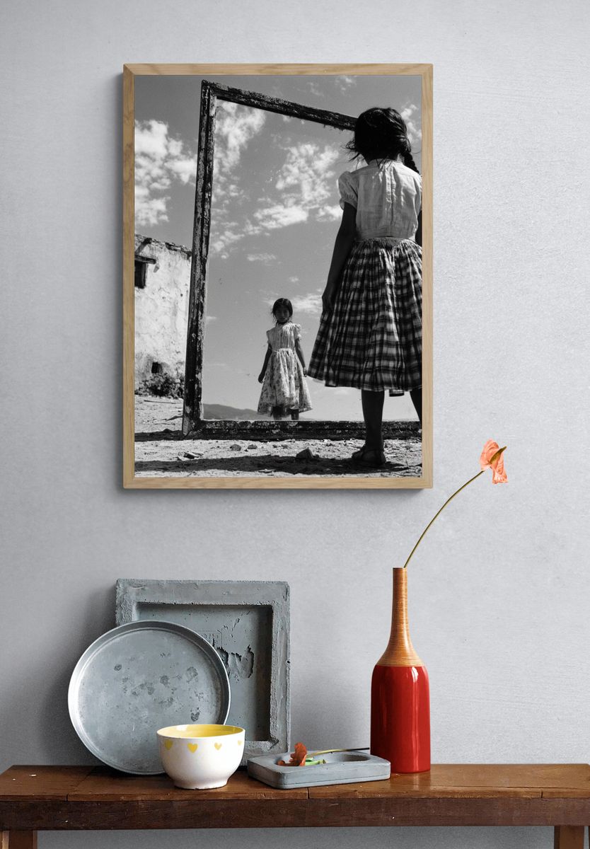 Girl in Mirror Black-White Poster. — room view 3