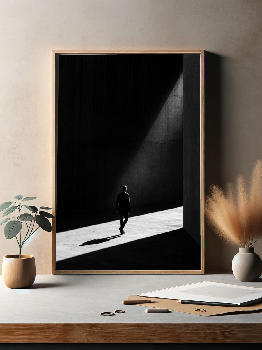 Solitary Figure in Light Photography Poster. — room view 2