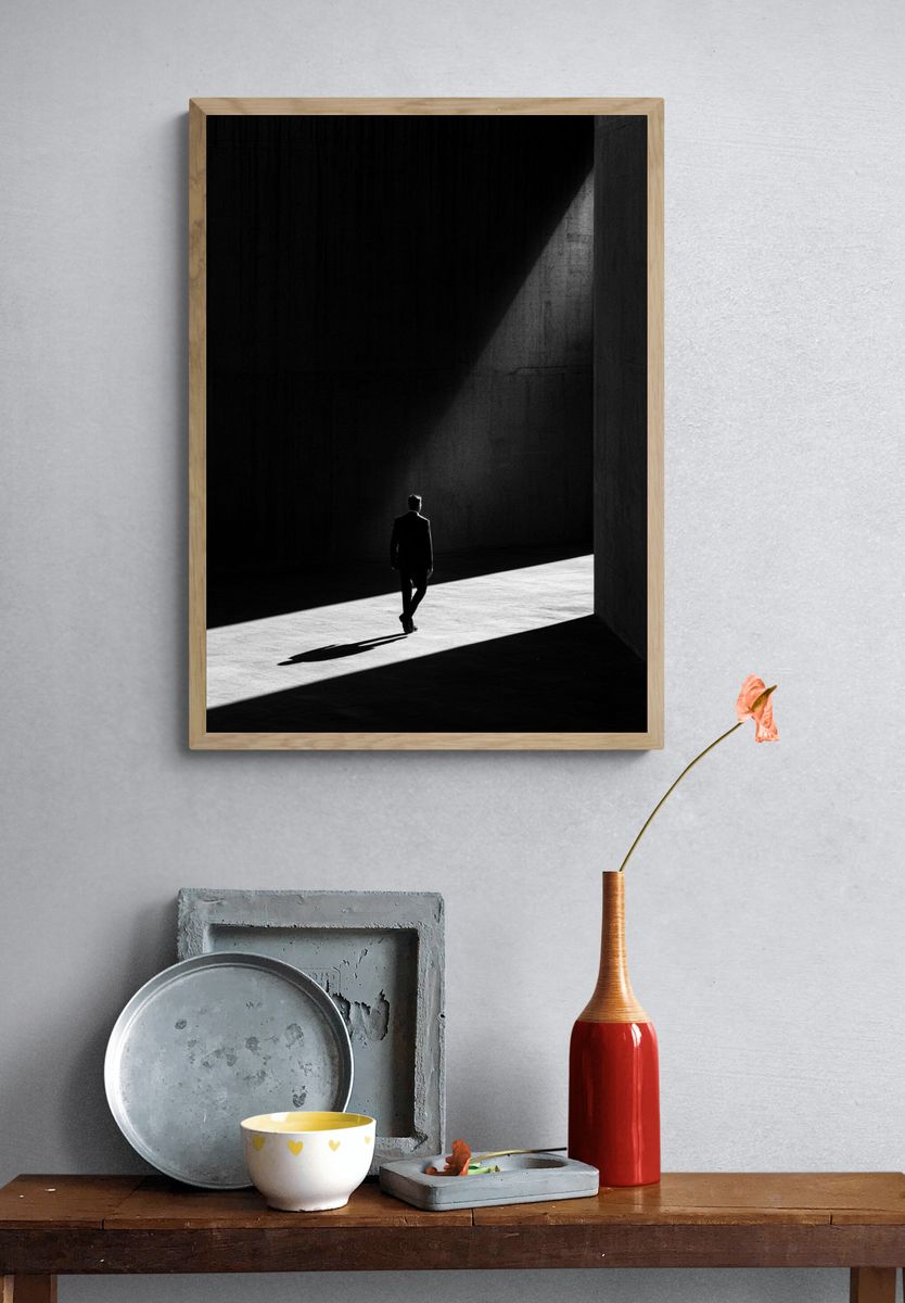 Solitary Figure in Light Photography Poster. — room view 3