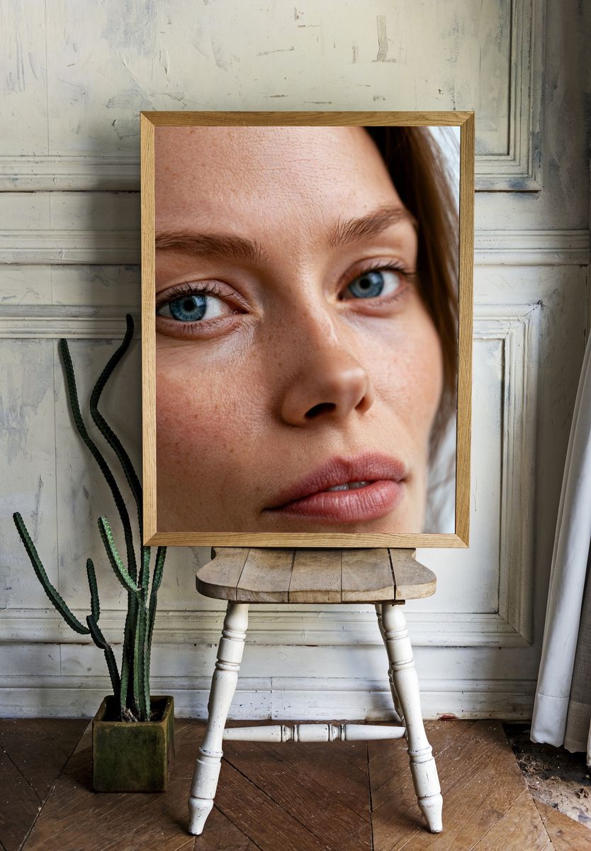 Blue-Eyed Portrait Photography Poster. — room view 1