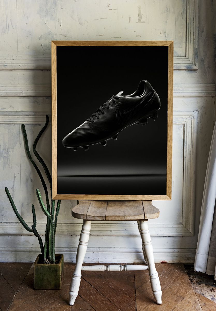 Black Football Boot Photography Poster. — room view 1