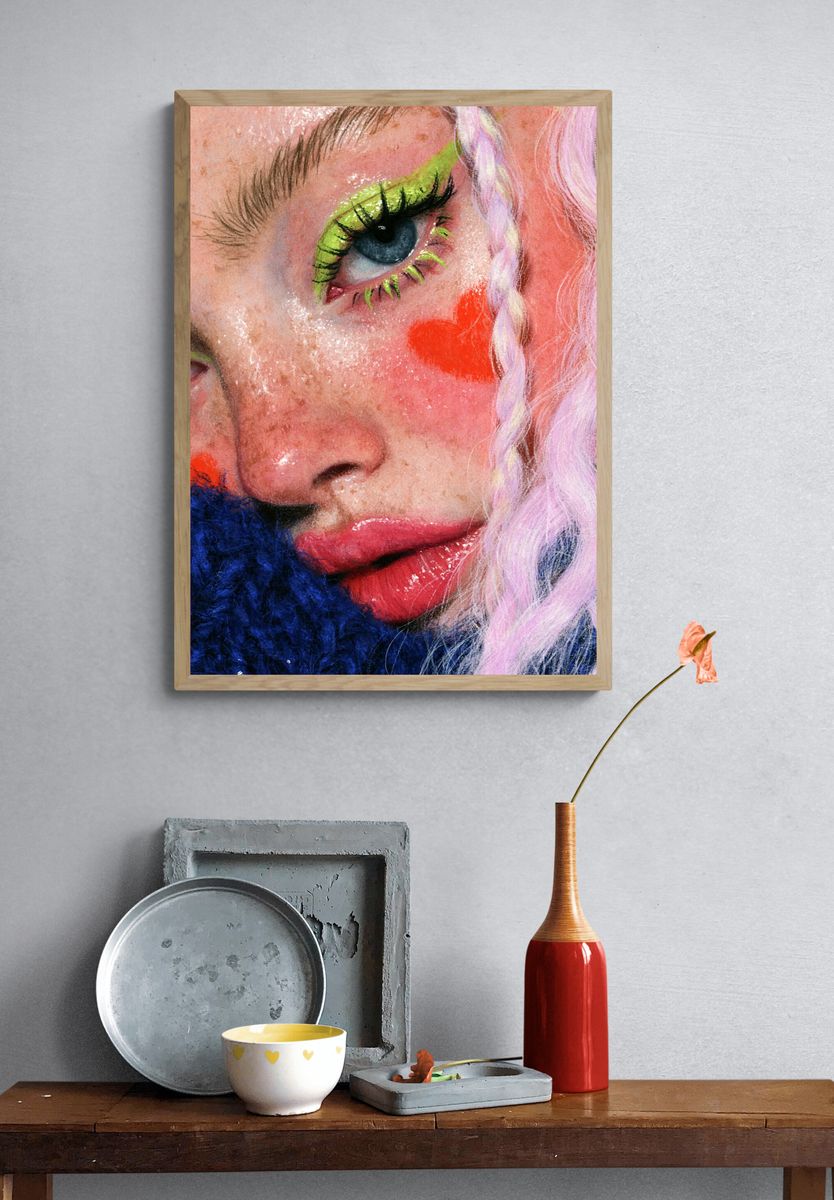 Neon Portrait Close-Up Print. — room view 3