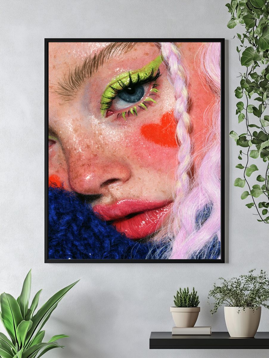 Neon Portrait Close-Up Print. — room view 4