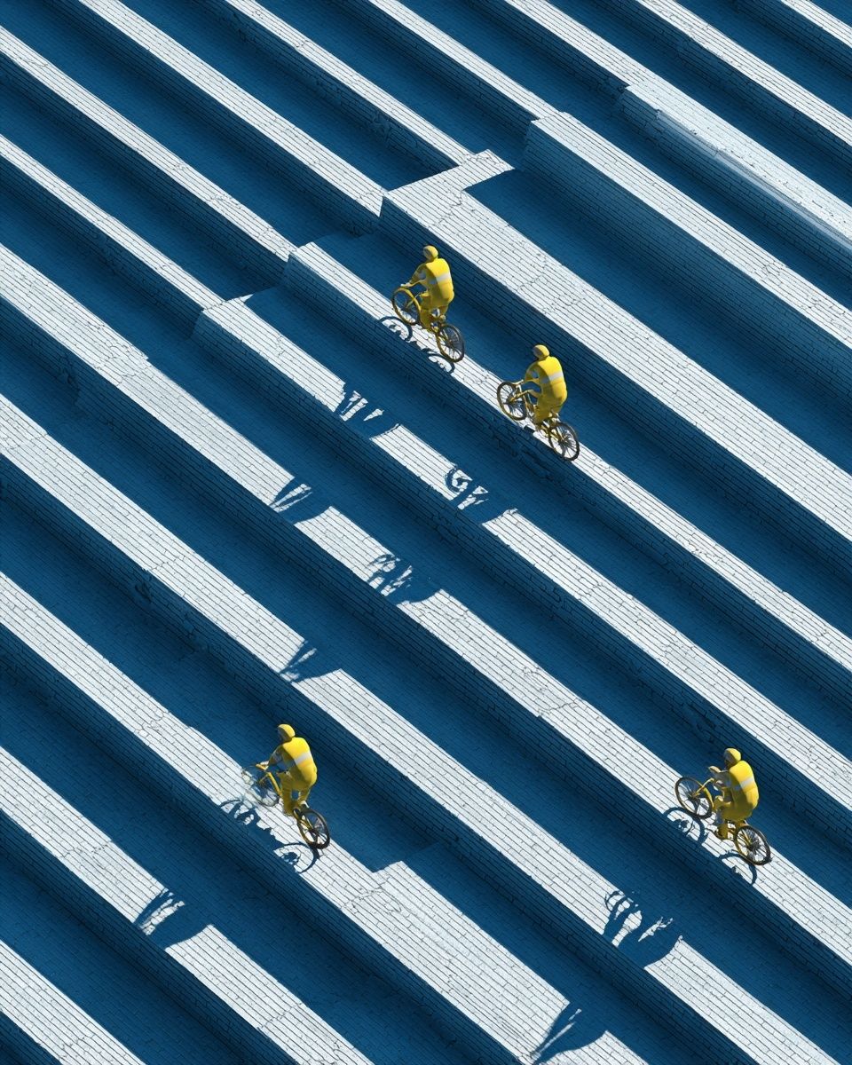 Cyclists in Blue Steps Photography Poster. poster — photography art