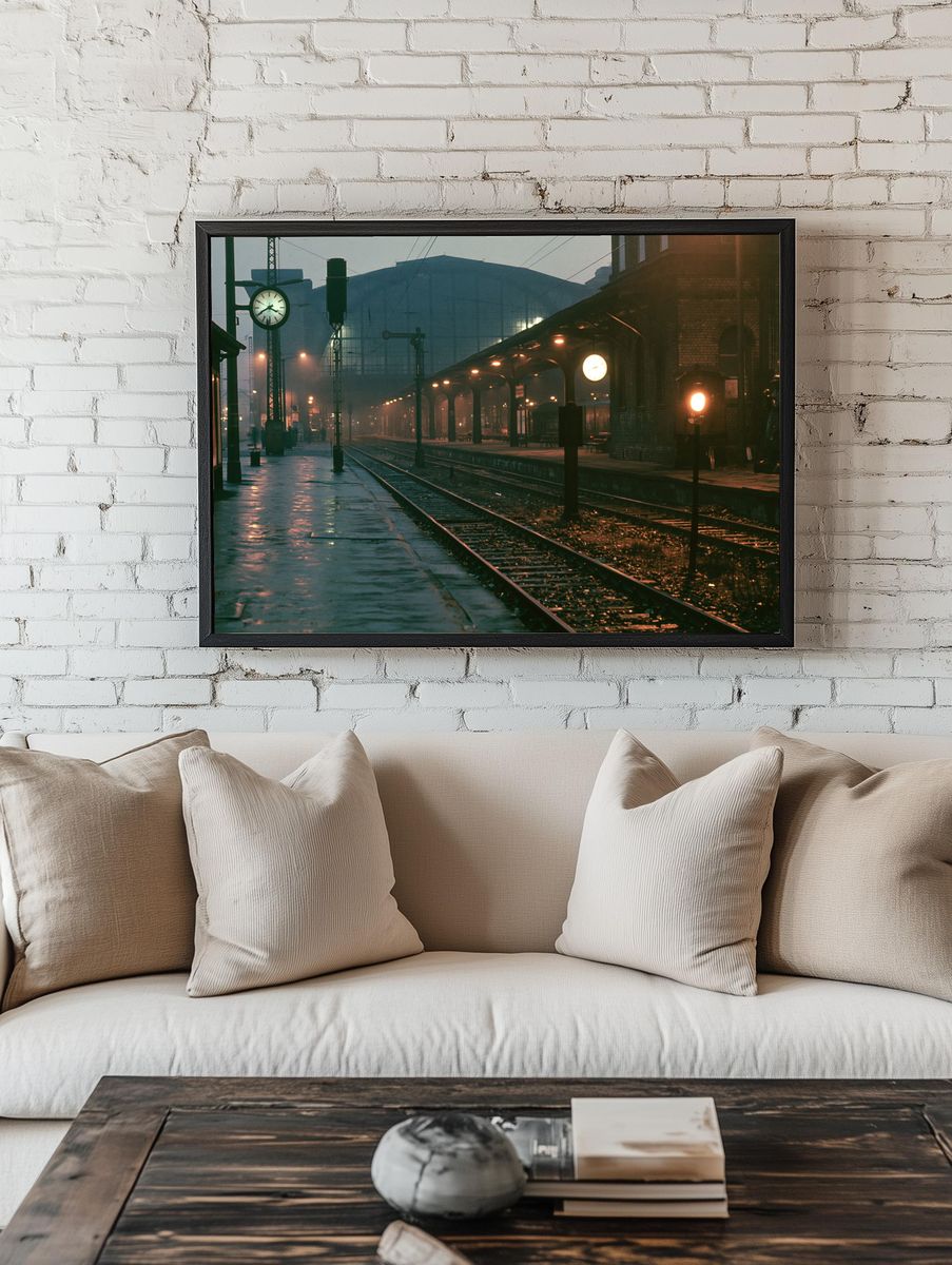 Foggy Train Station Photography Poster. — room view 1