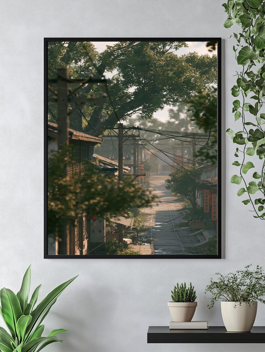 Misty Village Street Photography Poster. — room view 4