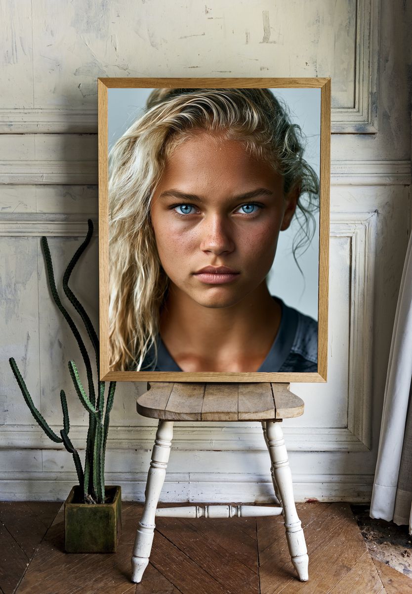 Blue-Eyed Portrait Photography Poster. — room view 1