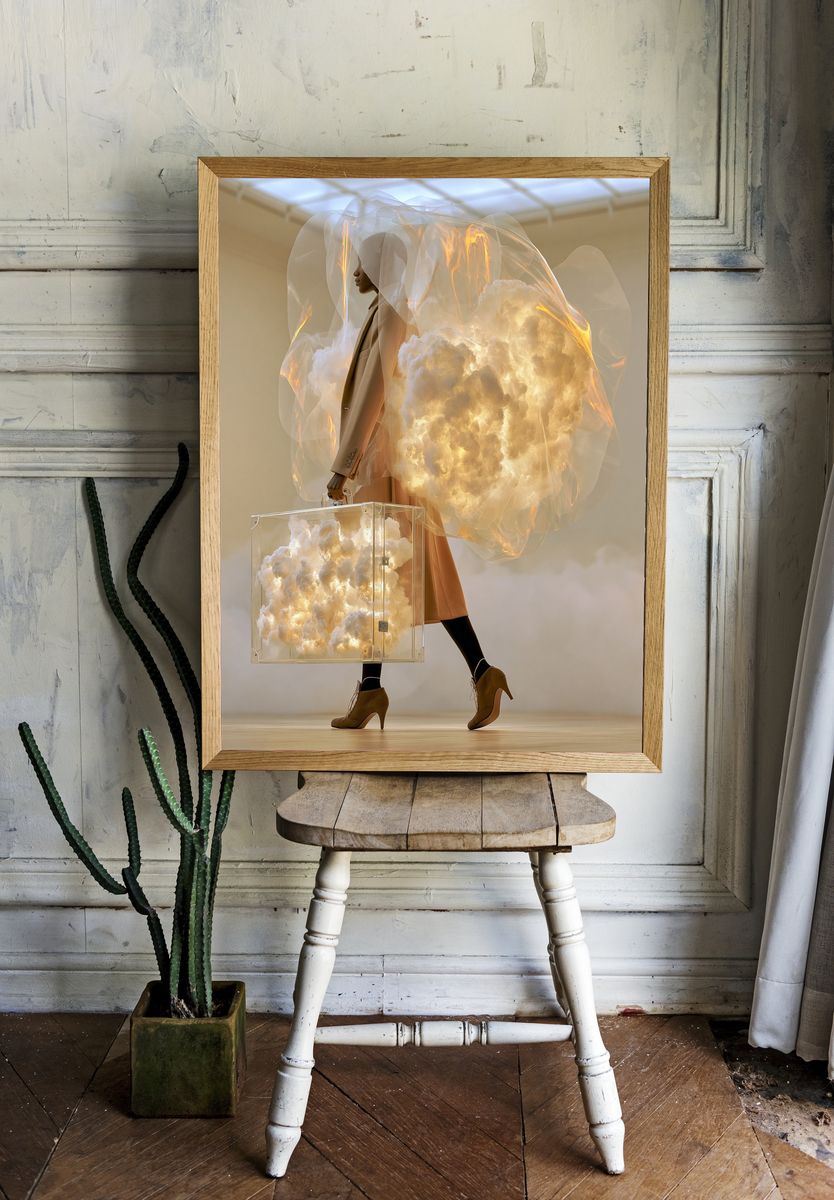 Surreal Fashion Cloud Portrait Print. room preview