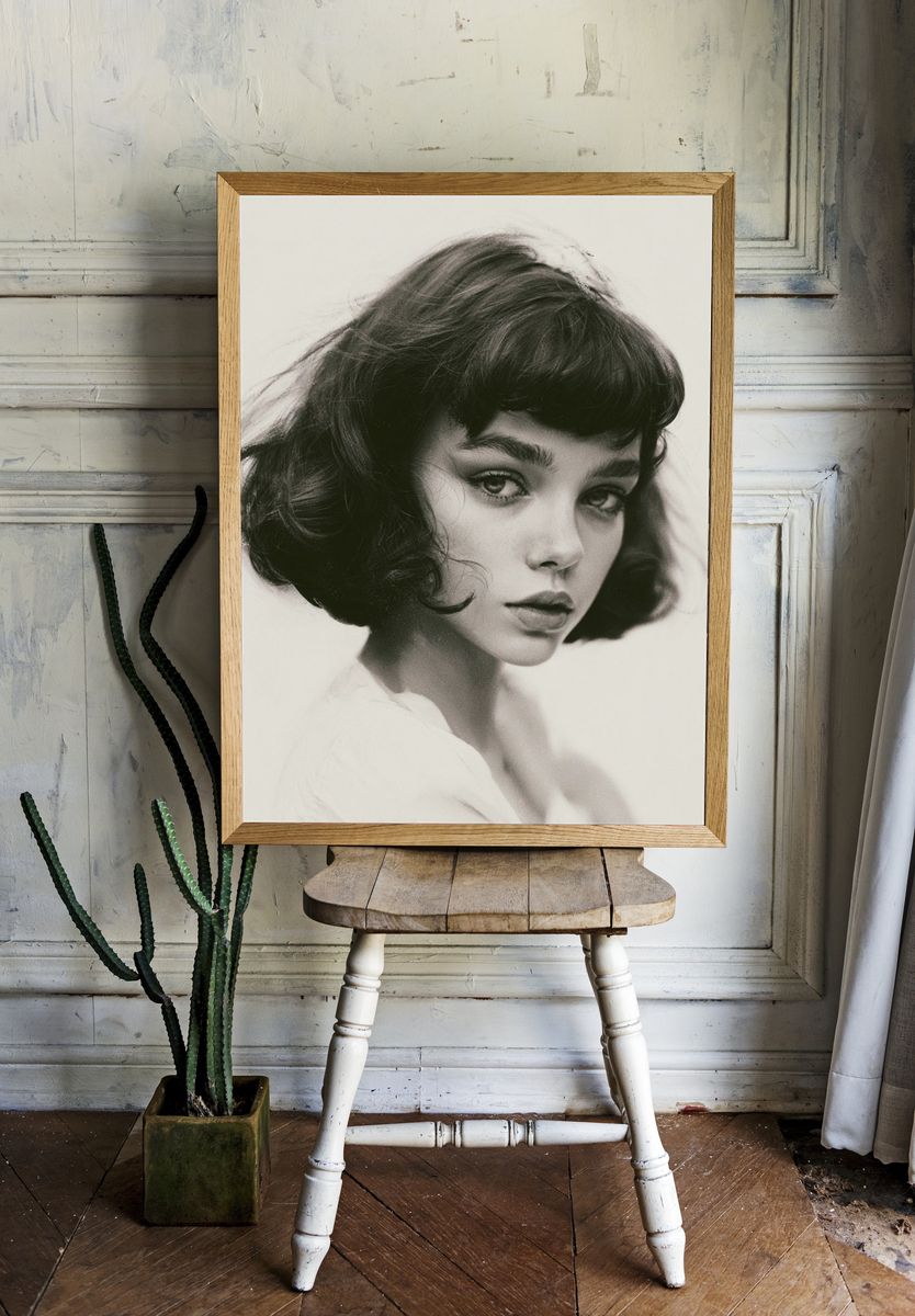 Monochrome Woman Portrait Print. — room view 1