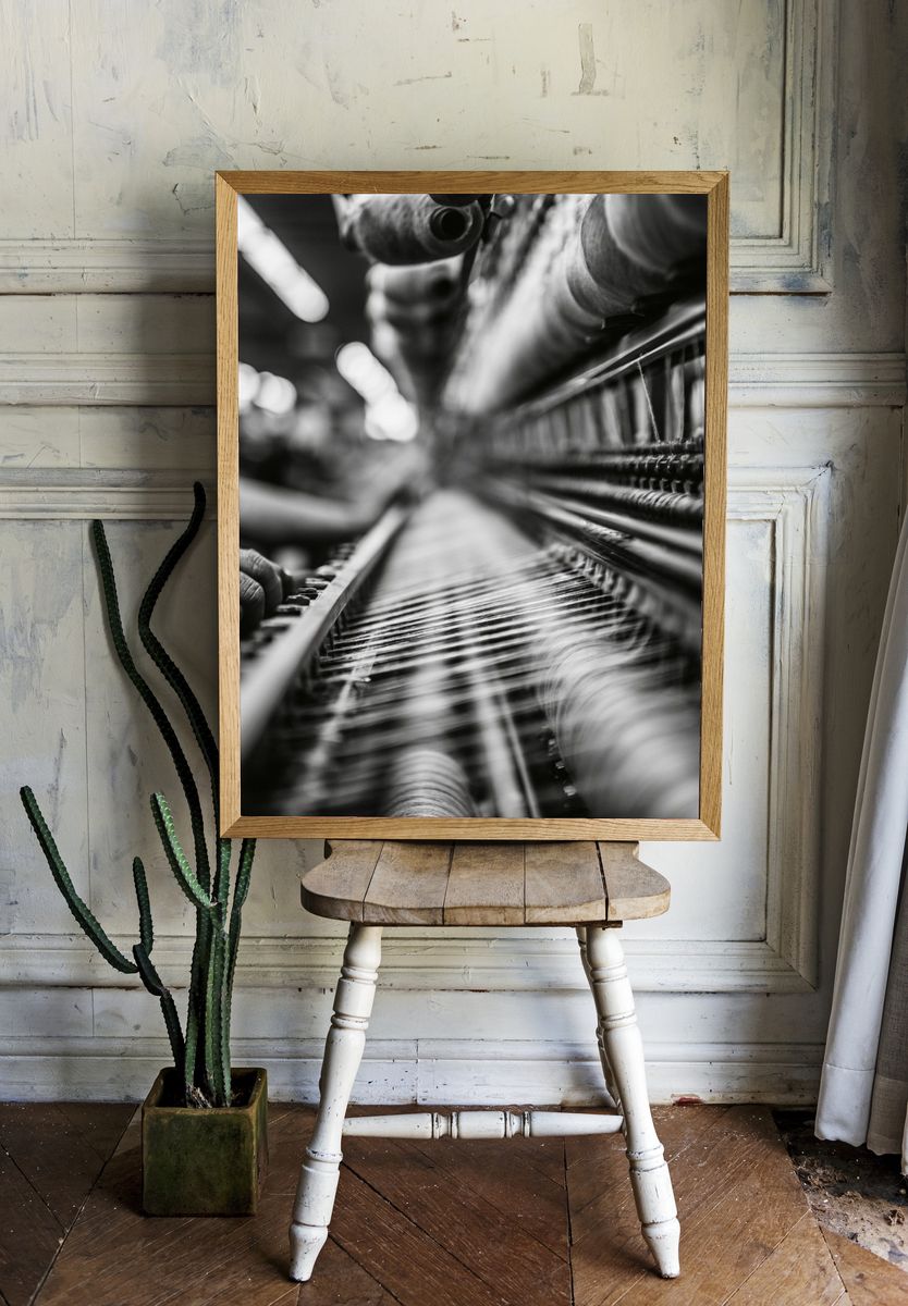 Textile Loom Black-White Photography Poster. — room view 1