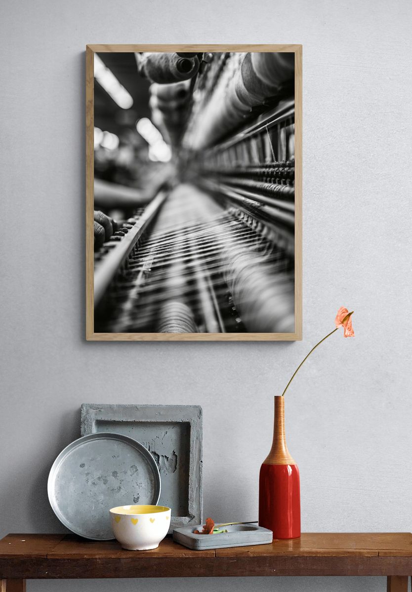 Textile Loom Black-White Photography Poster. — room view 3