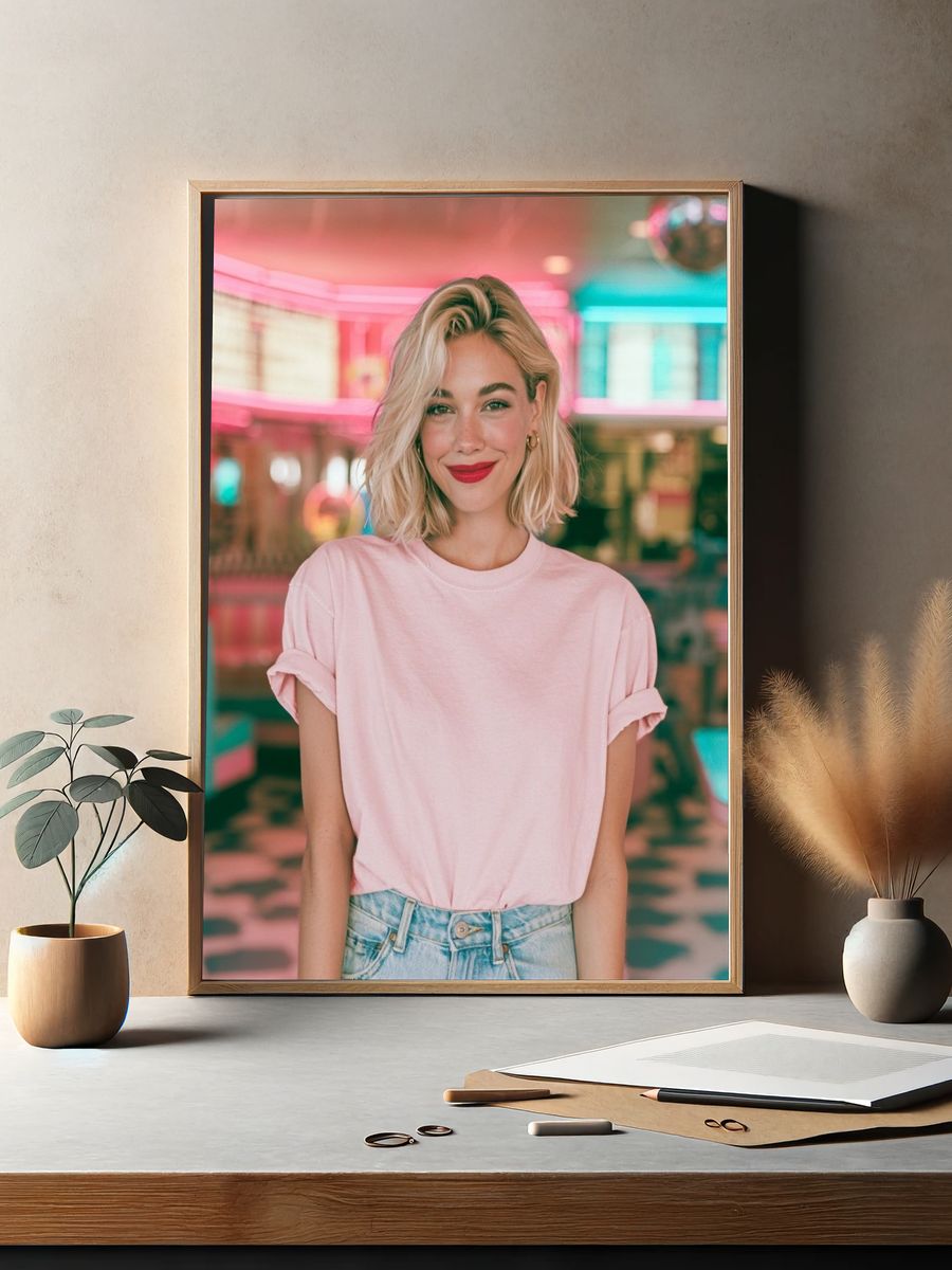 Neon Diner Portrait Photography Poster. — room view 2